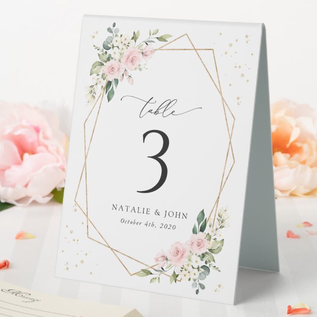 Rosa Blume, weiße Blume, Boho, Tischnummern Tischaufsteller (In Situ (Hochzeit))