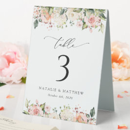 Rosa Blume, weiße Blume, Boho, Tischnummern Tischaufsteller