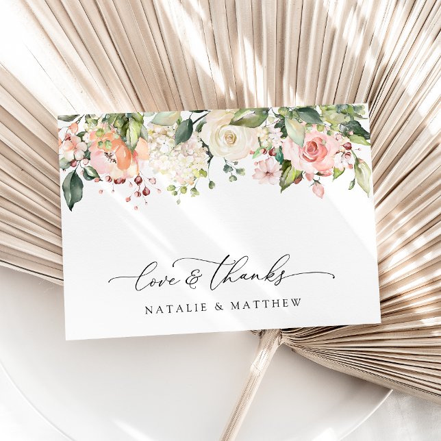 Rosa Blume, weiße Blume, Grünpflanzen, Hochzeit Dankeskarte (Von Creator hochgeladen)