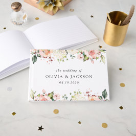Rosa Blume, weiße Blume, Grünpflanzen, Hochzeit Gästebuch