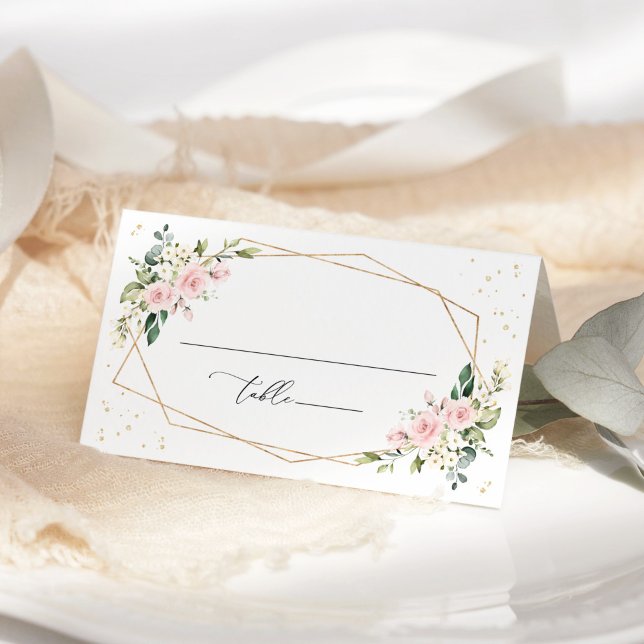 Rosa Blume, weiße Blume, Grünpflanzen, Hochzeit Platzkarte (Von Creator hochgeladen)