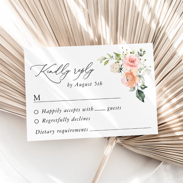 Rosa Blume, weiße Blume, Grünpflanzen, Hochzeit RSVP Karte (Von Creator hochgeladen)