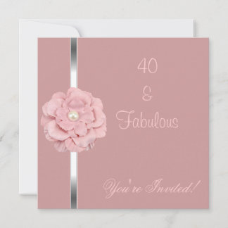 Rosa Blume Weiße Perle Fabulous 40. Party Einladung
