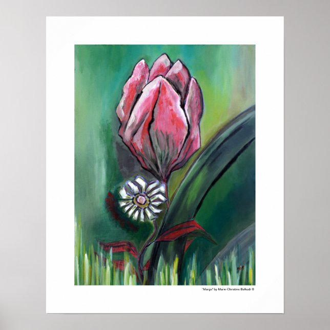 Rosa Blume Weiße Wohngestaltung-Farbstiche Poster (Vorne)