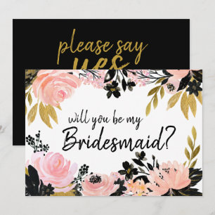 Rosa Blume wirst du meine Bridesmaid-Karte sein Einladung
