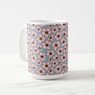 Rosa Blumen auf Blau Kaffeetasse