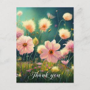Rosa Blumen auf dem Feld DANKE   Leer Postkarte
