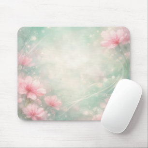 Rosa Blumen auf mintgrünem ätherischen Abstrakt Mousepad