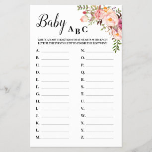 Rosa Blumen Baby ABC Baby Shower Spielkarte Flyer