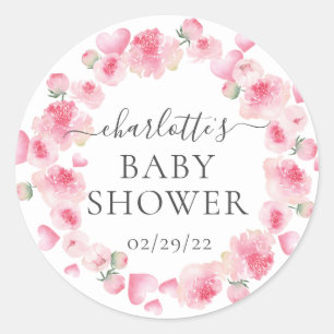 Rosa Blumen Baby-Party Geschenkaufkleber Runder Aufkleber