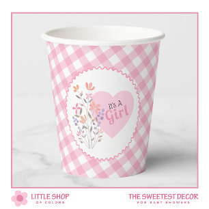 Rosa Blumen - Baby Shower: Es ist ein Mädchen Pappbecher