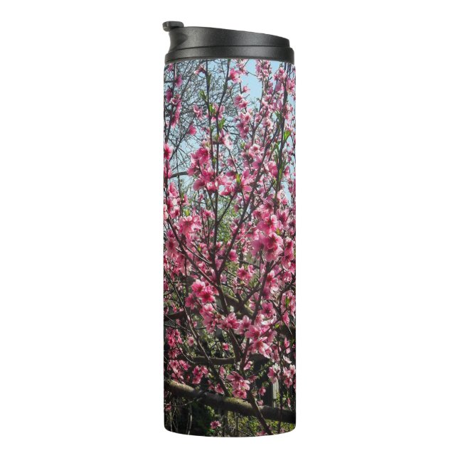 Rosa Blumen Blüte Frühjahrstummel Thermosbecher (Nach rechts gedreht)