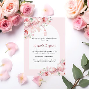 Rosa Blumen Bogen Babyflasche Babydusche Einladung
