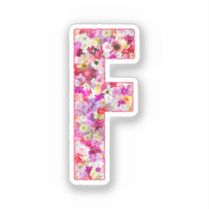 Rosa Blumen Botanisches Monogramm Buchstabe F Für  Aufkleber