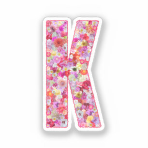 Rosa Blumen Botanisches Monogramm Buchstabe K für  Aufkleber