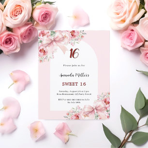 Rosa Blumen Bows Bow Sweet 16 Einladung