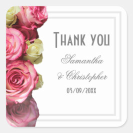 Rosa Blumen Brauthochzeit danke Quadratischer Aufkleber