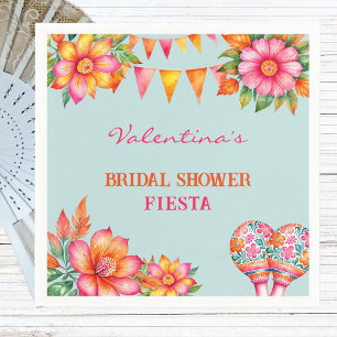 Rosa Blumen Bunt Blau Fiesta Brautschauer Serviette