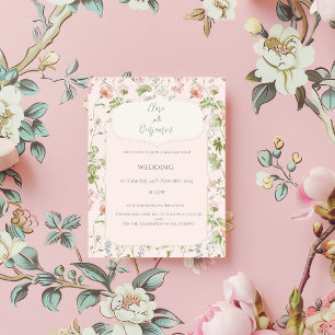 Rosa Blumen-Chinoiserie-Hochzeit Einladung