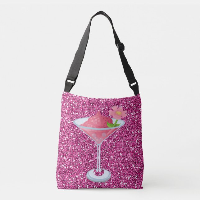 Rosa Blumen Cocktail Imitate Glitzer Tragetaschen Mit Langen Trägern (Vorderseite)