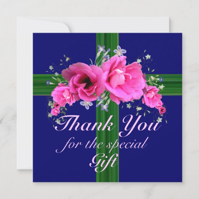 Rosa Blumen danken Ihnen für die Geschenk-Karte Dankeskarte (Vorderseite)