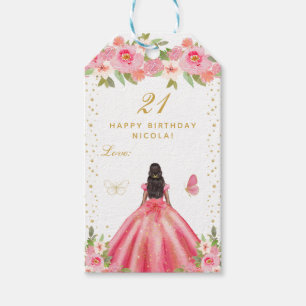 Rosa Blumen Dunkle Haut Mädchen Alles Gute zum Geb Geschenkanhänger