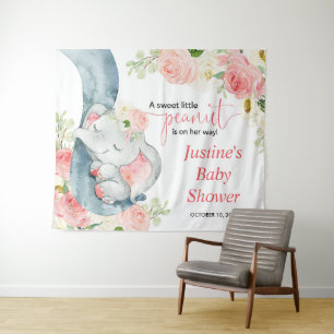 Rosa Blumen-Elefanten-Baby-Party-Hintergrundschild Wandteppich