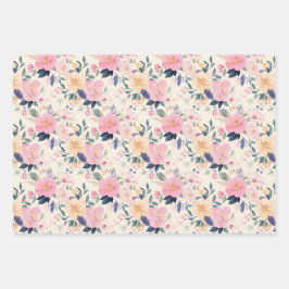 Rosa Blumen Elegantes Flora und Fauna Geschenkpapier Set