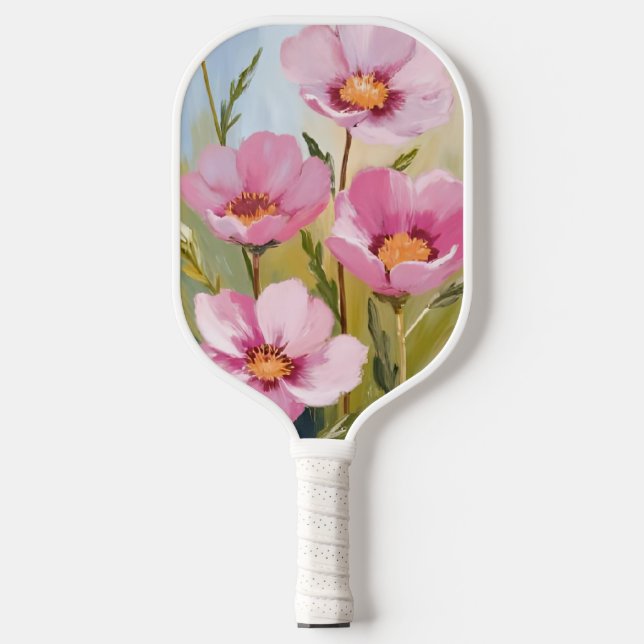 Rosa Blumen | Florale Aquarellmalerei Pickleball Schläger (Vorderseite)