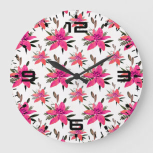 Rosa Blumen Floralmuster Design Große Wanduhr