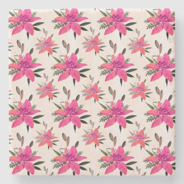 Rosa Blumen Floralmuster Design Steinuntersetzer (Vorderseite)