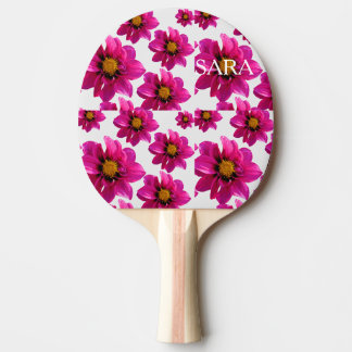 Rosa Blumen Garten Personalisierter Name All-Over Tischtennis Schläger