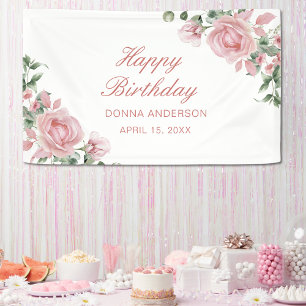 Rosa Blumen Geburtstagsplatte Pink Banner