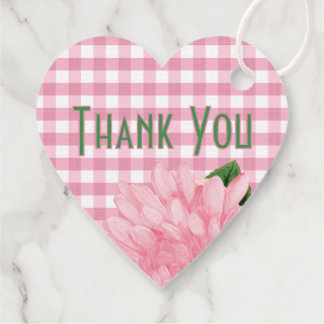 Rosa Blumen-Gingham-Dankeschön-Tags Geschenkanhänger