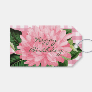 Rosa Blumen & Gingham-Muster-Geschenkanhänger Geschenkanhänger