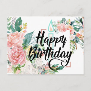 Rosa Blumen Glücklicher Geburtstag Postkarte