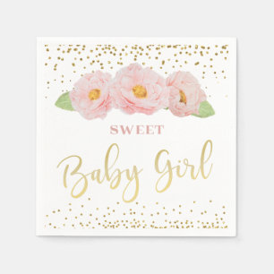 Rosa Blumen Gold Konfetti Süße Baby-Mädchen-Party Serviette