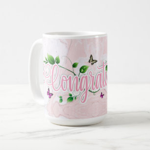 Rosa Blumen- Gratulations-Text Tasse