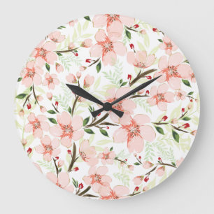 Rosa Blumen Große Wanduhr