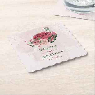 rosa Blumen grüne Blätter Hochzeit Untersetzer