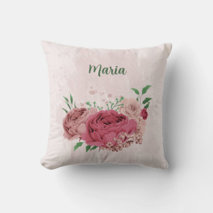 rosa Blumen grüne Blätter  Kissen