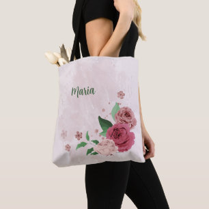 rosa Blumen grüne Blätter  Tasche