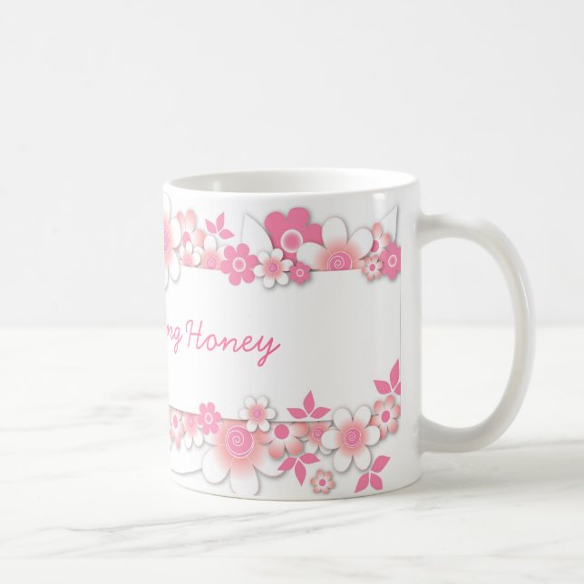 Rosa Blumen, guter Morgen-Honig Kaffeetasse (Rechts)
