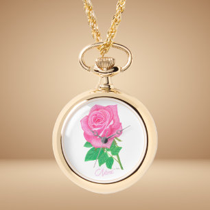 Rosa-Blumen-Halskette aus Gold Uhr