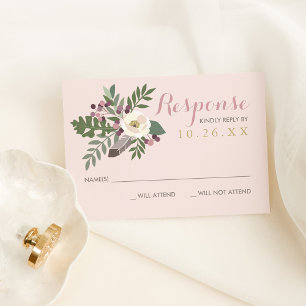 Rosa Blumen Hochzeit RSVP Karte