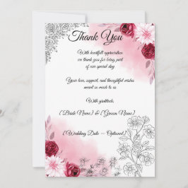 Rosa Blumen-Hochzeits-Dankeskarten | Romantische E Dankeskarte