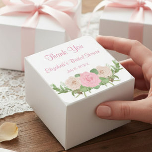 Rosa Blumen Hochzeitsdusche Quadratischer Aufklebe Aufkleber