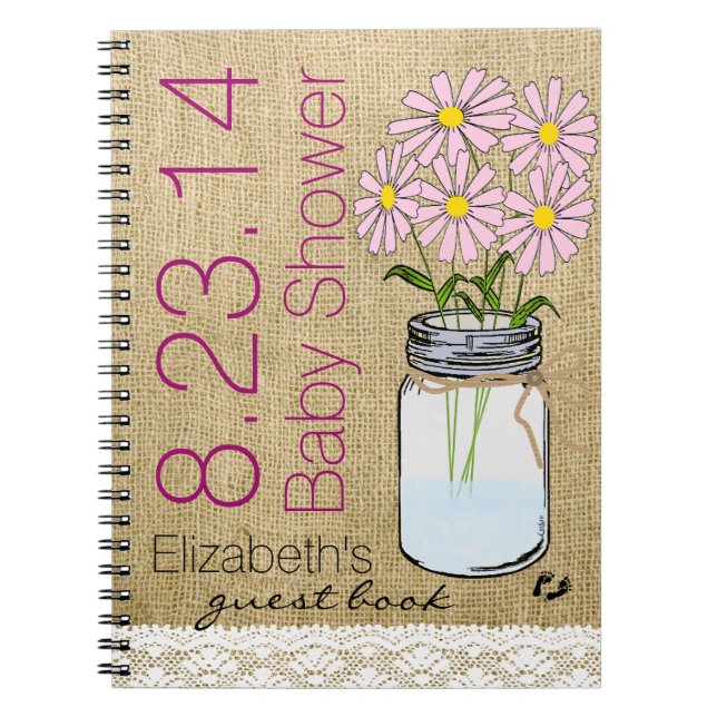Rosa Blumen im Maurer-Glas-Baby-Duschen-Gast-Buch Notizblock (Vorderseite)
