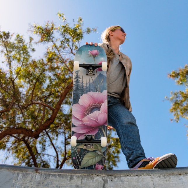 Rosa Blumen im Wald Skateboard (Außenbereich 1)