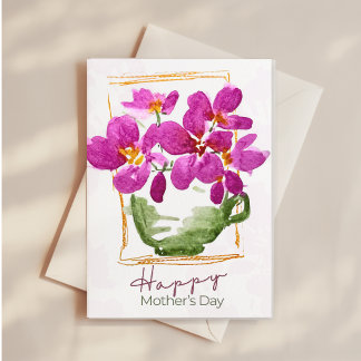 Rosa Blumen in einer Teetasse zum Muttertag Karte